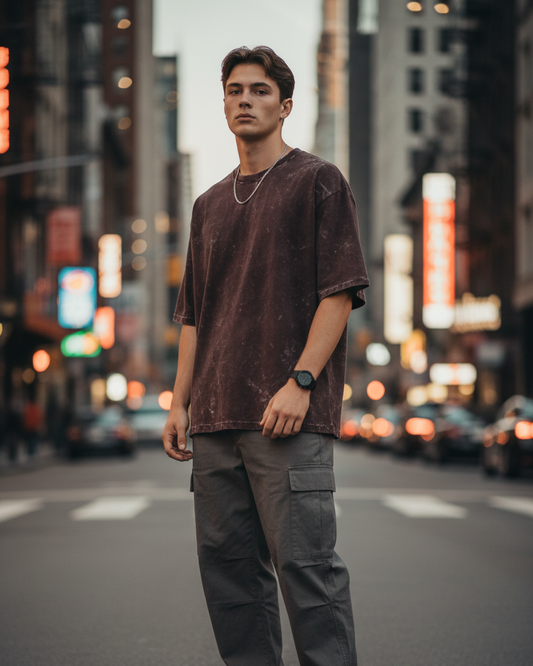 ACID WASHED OVERSIZED : MAROON