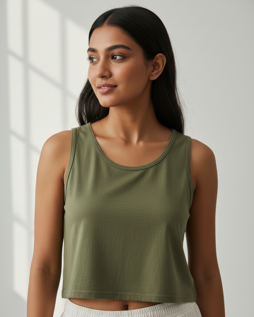 CROP TANK : OLIVE GREEN