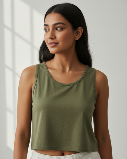 CROP TANK : OLIVE GREEN