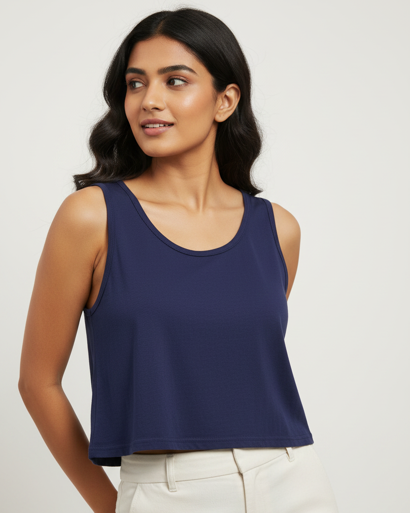 CROP TANK : NAVY BLUE